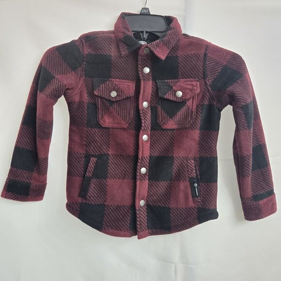 Weatherproof Boys Size SM 6/7 Red & Black Plaid Sherpa Lined Snap Fleece Shacket - Picture 1 of 5